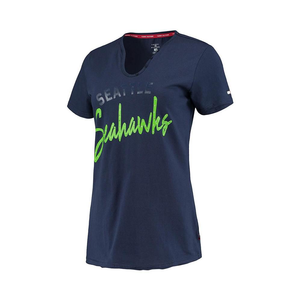 Women's College Navy Seattle Seahawks Riley V-Neck T-shirt商品第3张图片规格展示