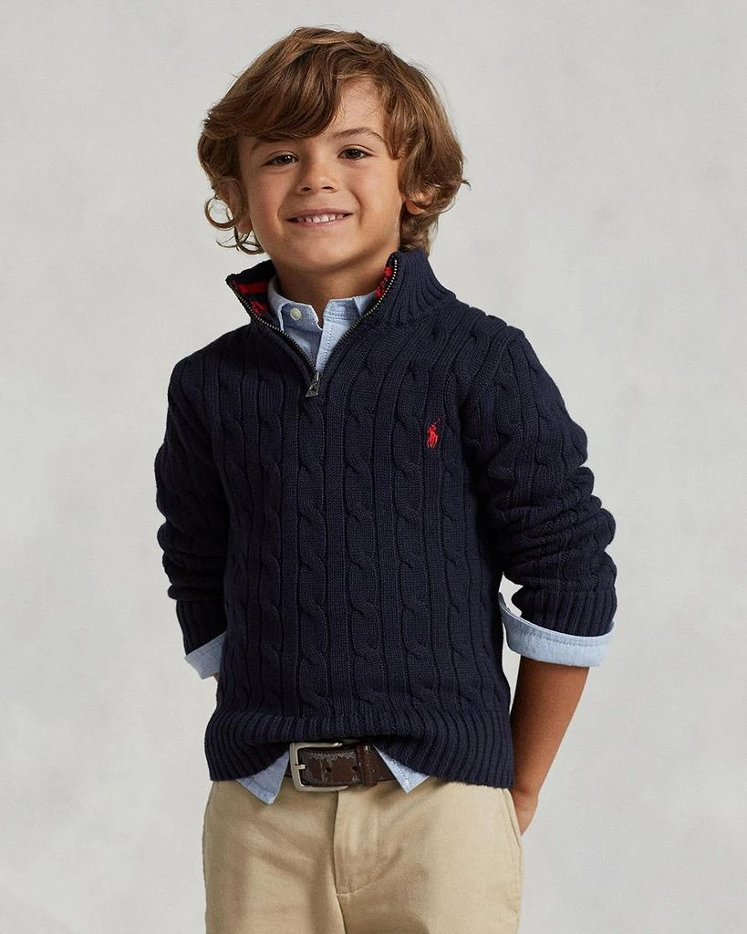 商品Ralph Lauren|Boys' Cable-Knit Cotton Quarter-Zip Sweater - Little Kid, Big Kid,价格¥325,第1张图片详细描述