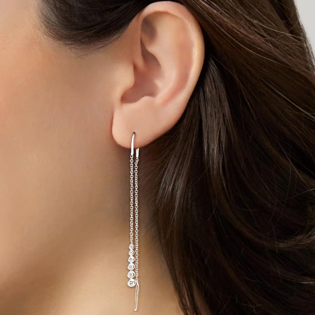 商品Ross-Simons|Ross-Simons Bezel- Set Diamond Threader Earrings in Sterling Silver,价格¥1864,第2张图片详细描述