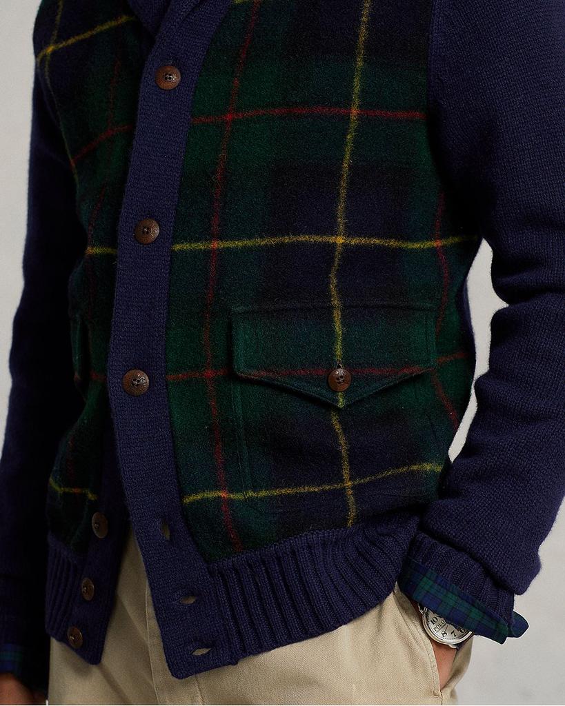 Wool Tartan Regular Fit Shawl Collar Cardigan商品第5张图片规格展示