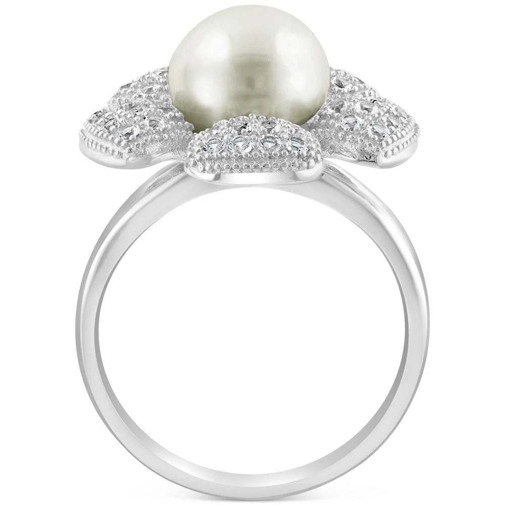 商品Effy|EFFY® Cultured Freshwater Pearl (10mm) & White Topaz (1/2 ct. t.w.) Flower Ring in Sterling Silver,价格¥1043,第4张图片详细描述