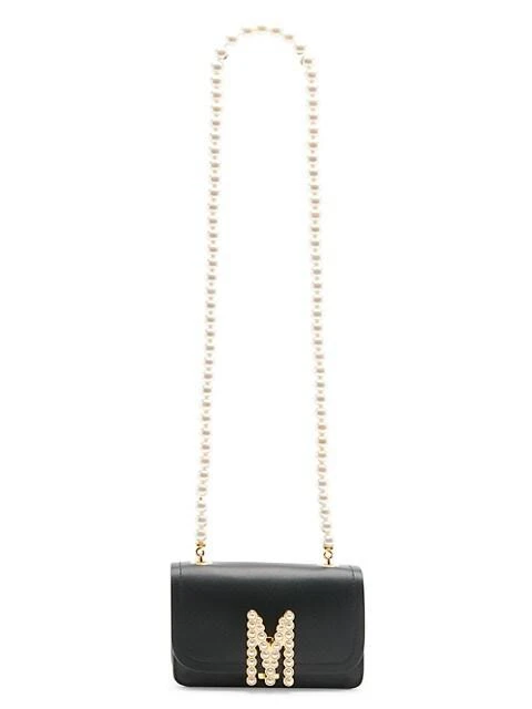 商品Moschino|Small M Logo Pearl-Embellished Shoulder Bag,价格¥9355,第4张图片详细描述