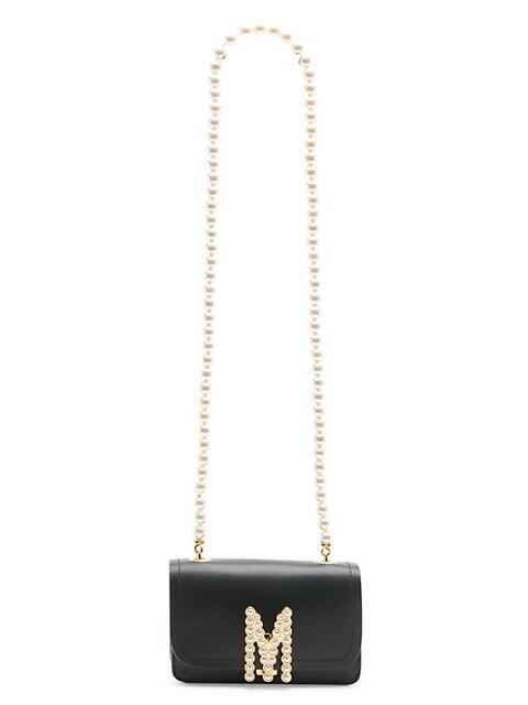 商品Moschino|Small M Logo Pearl-Embellished Shoulder Bag,价格¥6804,第6张图片详细描述