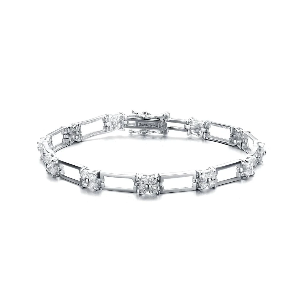 商品Genevive|Sterling Silver White Gold Plated with Clear Cubic Zirconia Flower Design Bracelet,价格¥604,第1张图片