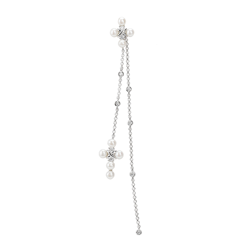 珍珠十字架时尚饰品银气质必百搭简约单只耳环AE12661XPL（香港仓发货）商品第1张图片规格展示