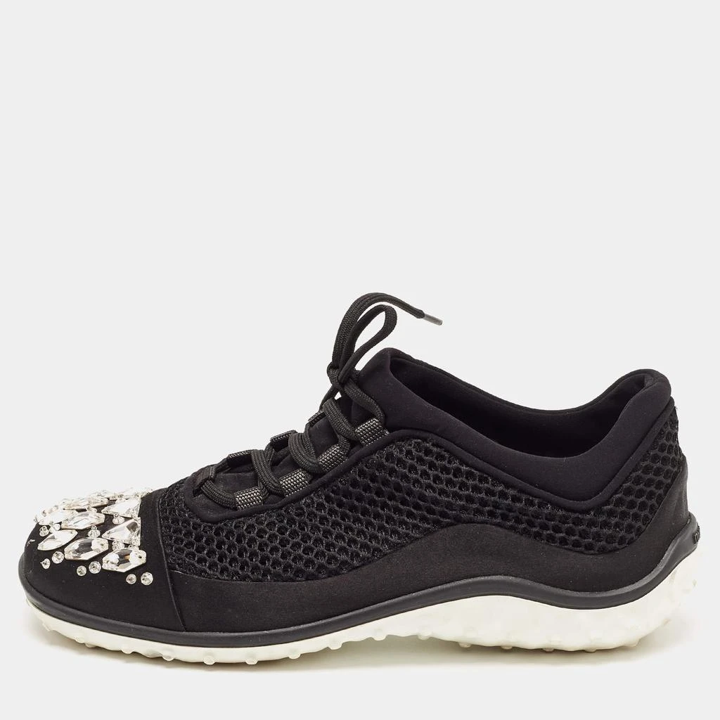 商品[二手商品] Miu Miu|Miu Miu Black Satin and Mesh Crystal Embellished Lace Up Sneakers Size 40,价格¥3034,第1张图片