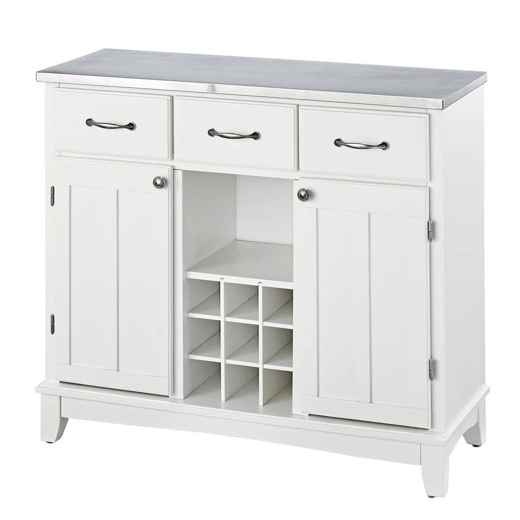 商品QuikFurn|Stainless Steel Top Kitchen Island Sideboard Cabinet Wine Rack in White,价格¥7665,第1张图片