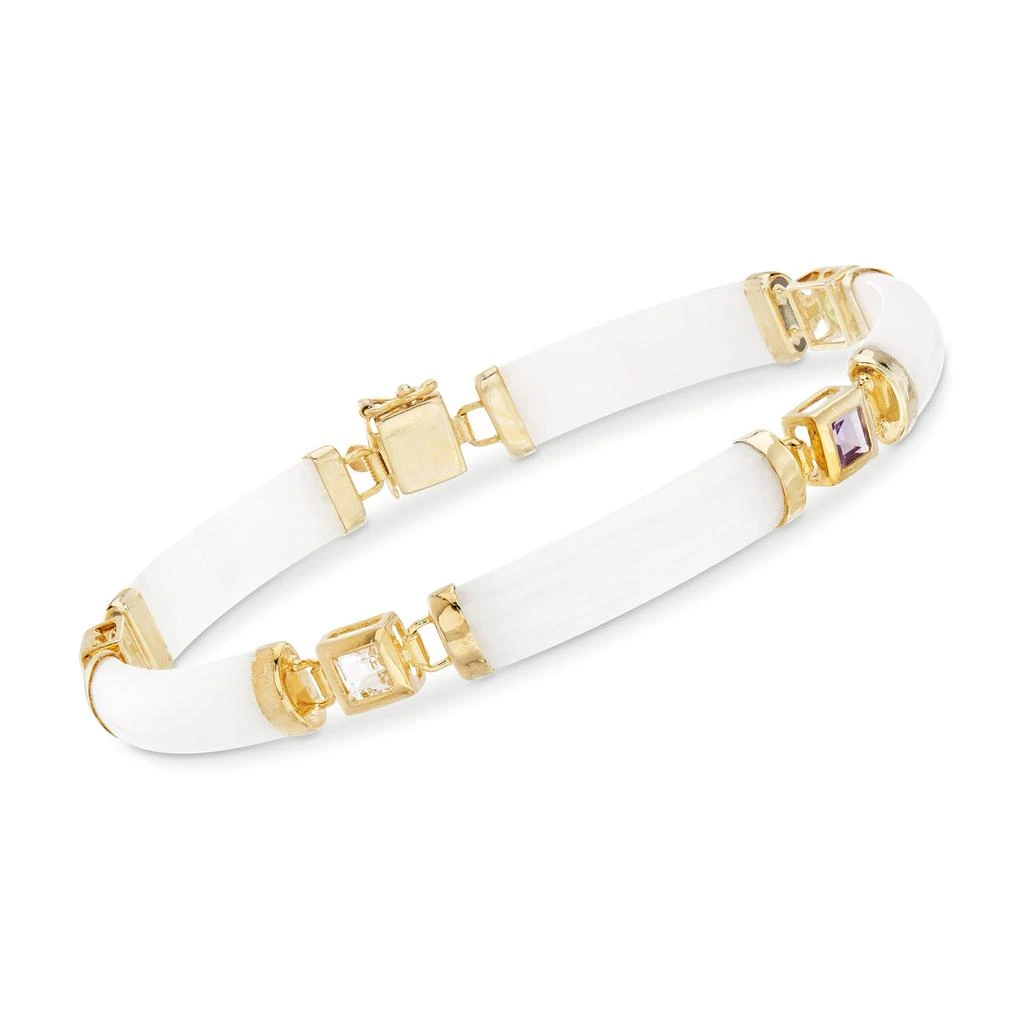 商品Ross-Simons|Multi-Gemstone and White Jade "Bless" Bracelet in 14kt Gold Over Sterling,价格¥1263,第3张图片详细描述