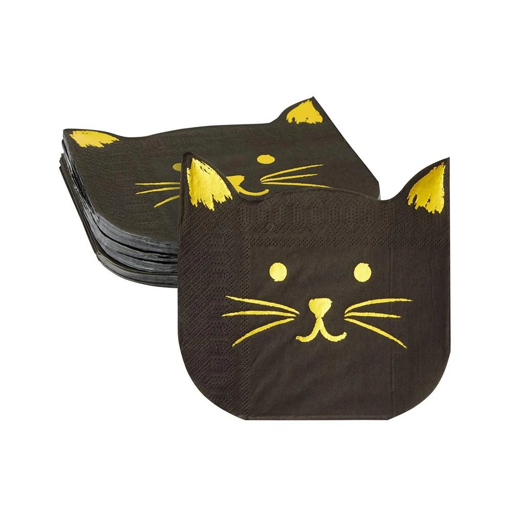 商品Blue Panda|50 Pack Black Cat Cocktail Napkins with Gold Foil Accents for Birthday Party Supplies, Halloween Decorations (6.5 x 6.2 In),价格¥90,第1张图片