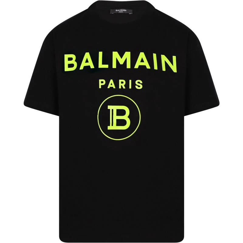 商品Balmain|Neon yellow logo print t shirt in black,价格¥1093,第1张图片