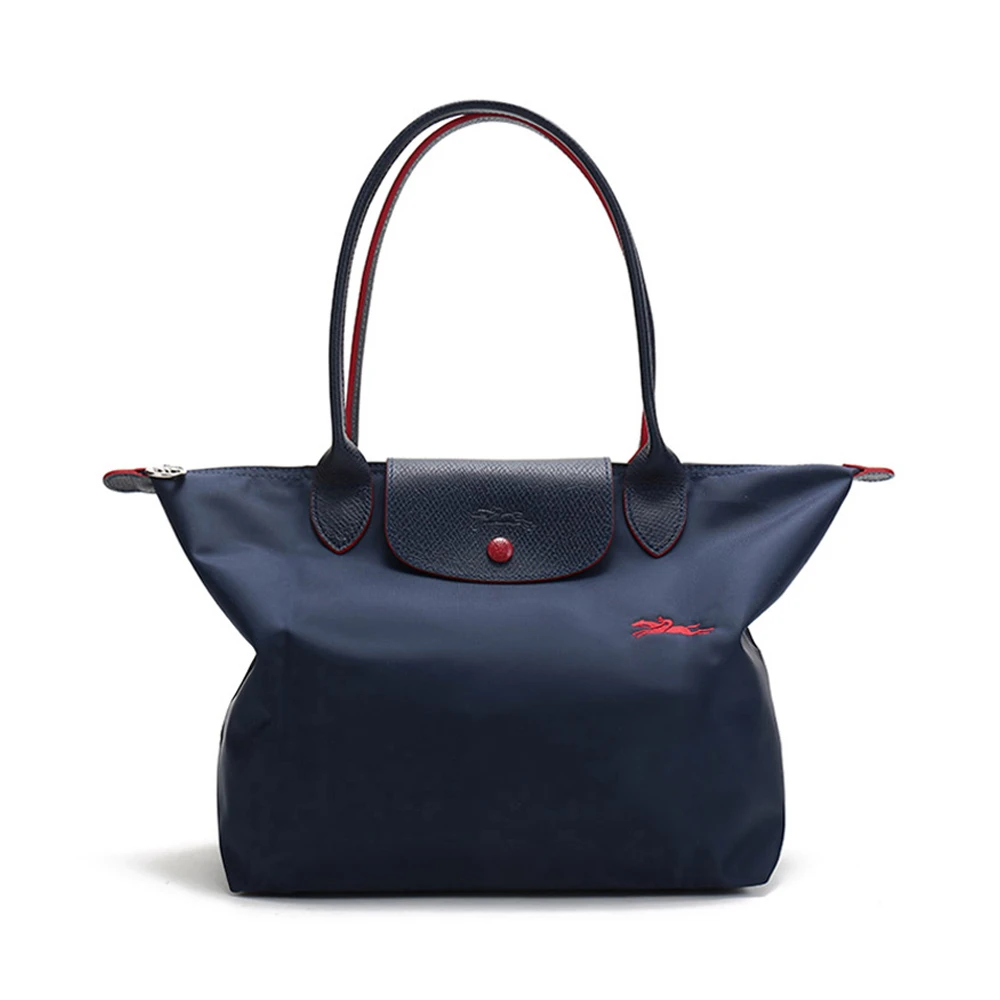 商品Longchamp|LONGCHAMP 女士海军蓝色拉链尼龙刺绣奔马围标托特包 2605619-556,价格¥838,第1张图片