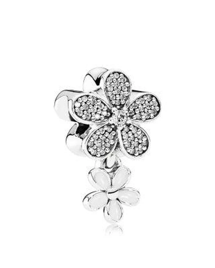 商品PANDORA|Sterling Silver & Cubic Zirconia Dazzling Daisy Duo Charm,价格¥593,第1张图片