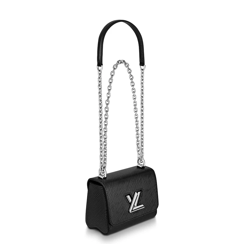 预售10天 Louis Vuitton/路易威登 经典款TWIST系列 女士迷你黑色水波纹牛皮革旋转徽标银扣翻盖开合单肩斜挎链条包M56117 商品