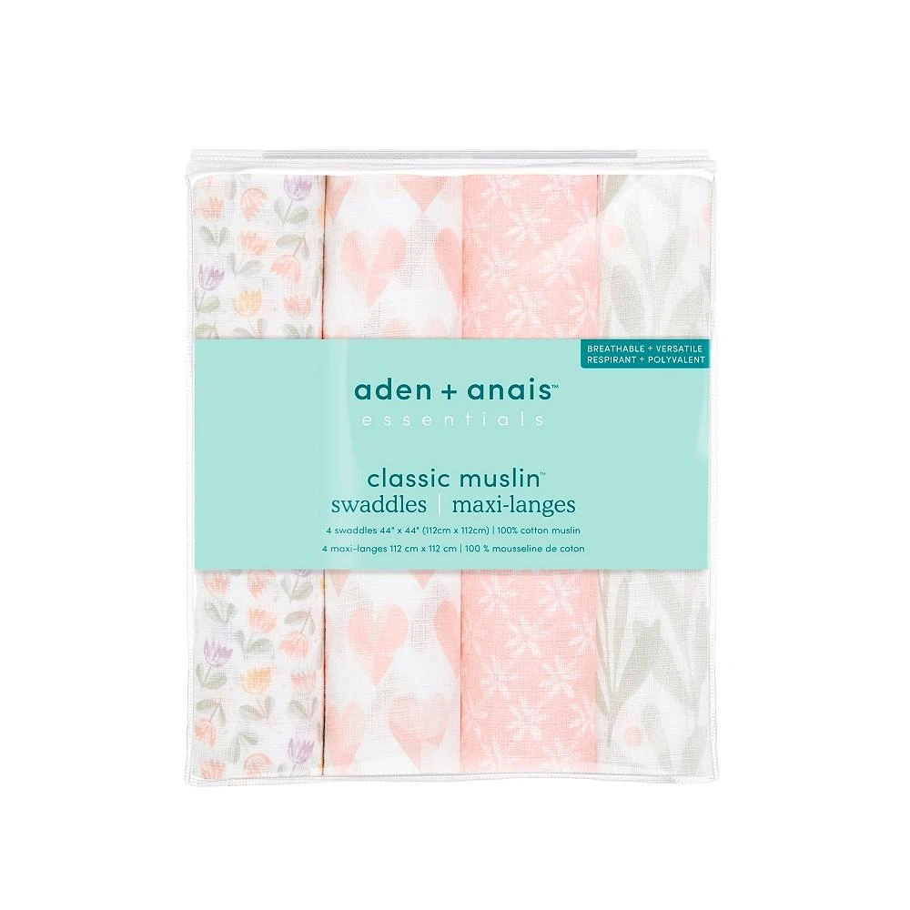 商品aden + anais|Baby Girls Printed Swaddle Blankets, Pack of 4,价格¥294,第2张图片详细描述