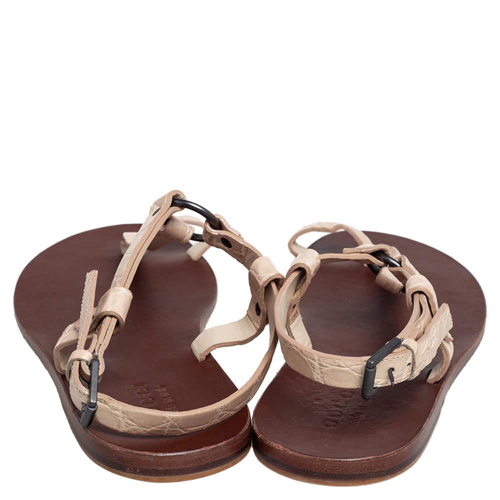 商品[二手商品] Gucci|Gucci Light Cream Crocodile Toe Ring Sling Buckle Flat Sandals Size 41,价格¥1371,第7张图片详细描述