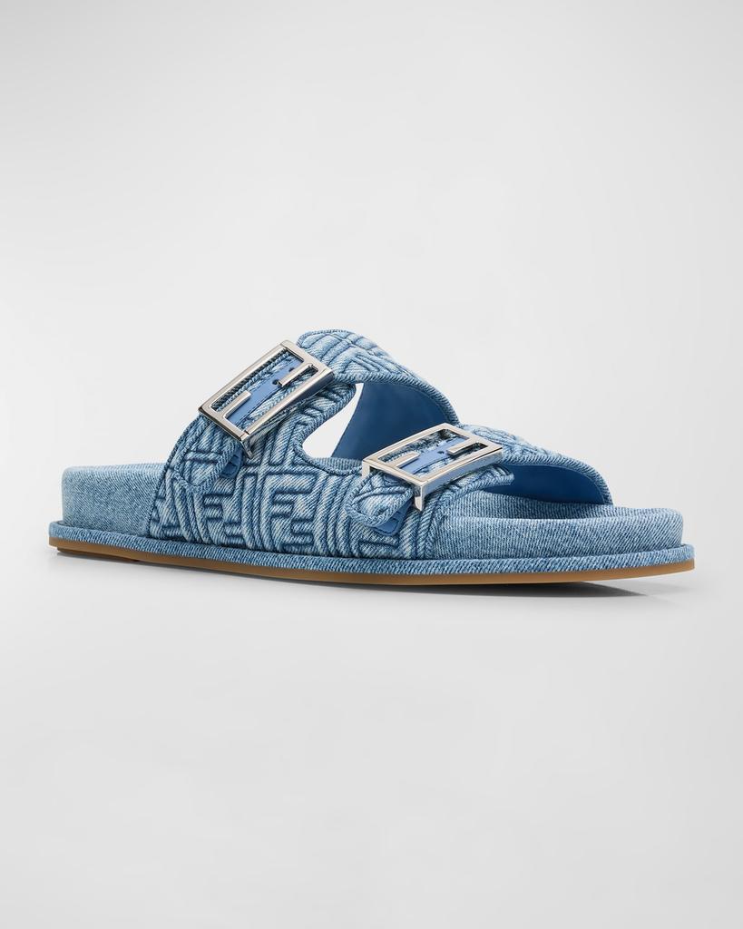 Fendi White & Teal FF Logo Slide Sandals Fendi Men main image 4