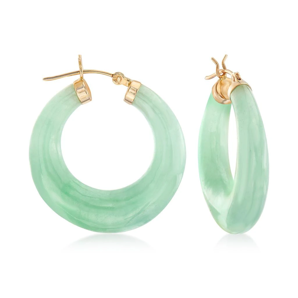 商品Ross-Simons|Jade Hoop Earrings With 14kt Yellow Gold,价格¥1795,第1张图片