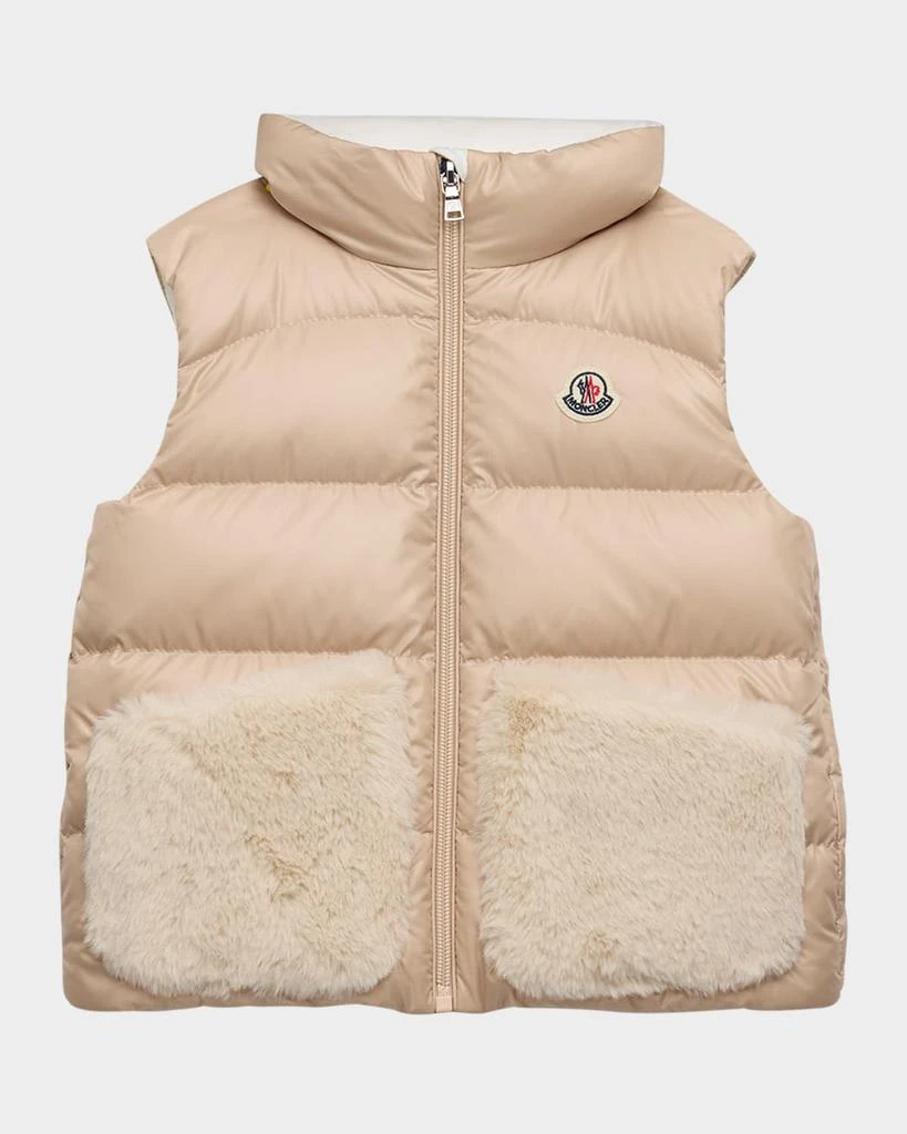 商品Moncler|Girl's Vive Puffer Vest W/ Teddy Pockets, Size 12M-3,价格¥3089,第1张图片