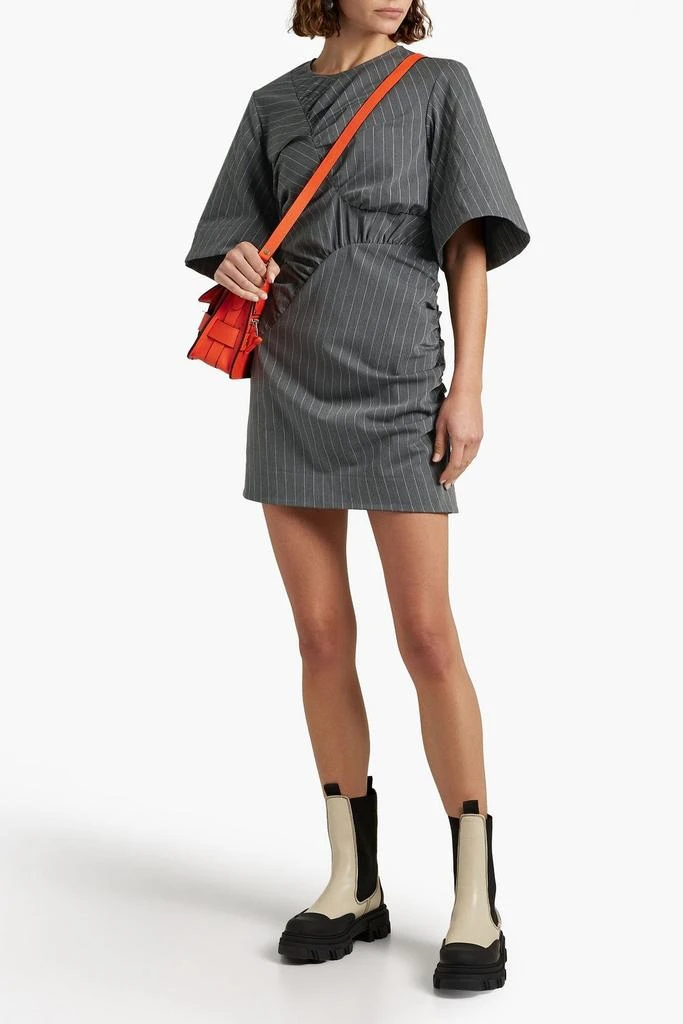 商品Ganni|Ruched pinstriped stretch-jacquard mini dress,价格¥563,第2张图片详细描述
