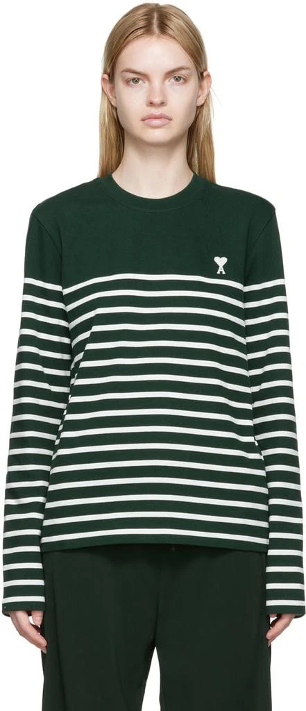 商品AMI|SSENSE Exclusive Green & White Stripe Long Sleeve T-Shirt,价格¥652,第1张图片