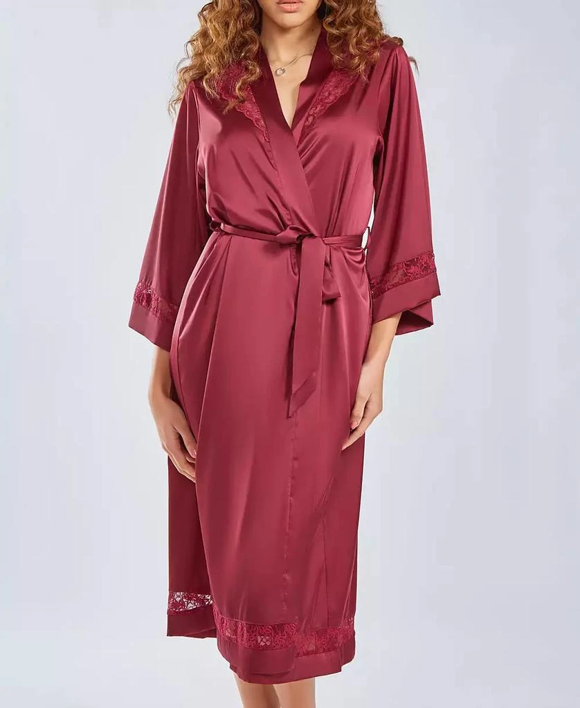 商品iCollection|Women's Silky Long Robe with Lace Trims,价格¥592,第1张图片