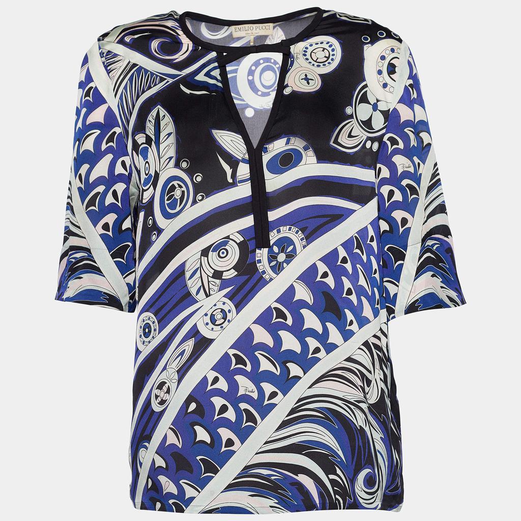 Emilio Pucci Purple Printed Silk Bow Neck Detail Blouse M商品第1张图片规格展示