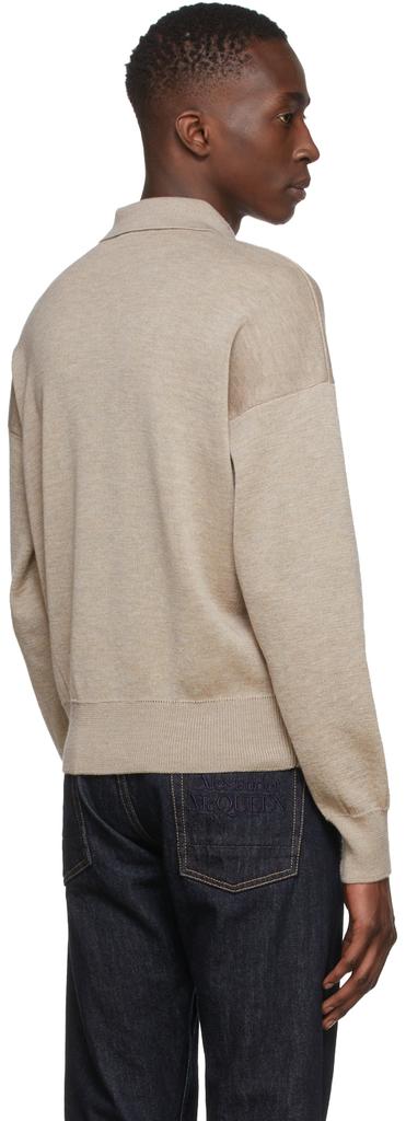 Beige Knit Ami de Cœur Long Sleeve Polo商品第3张图片规格展示