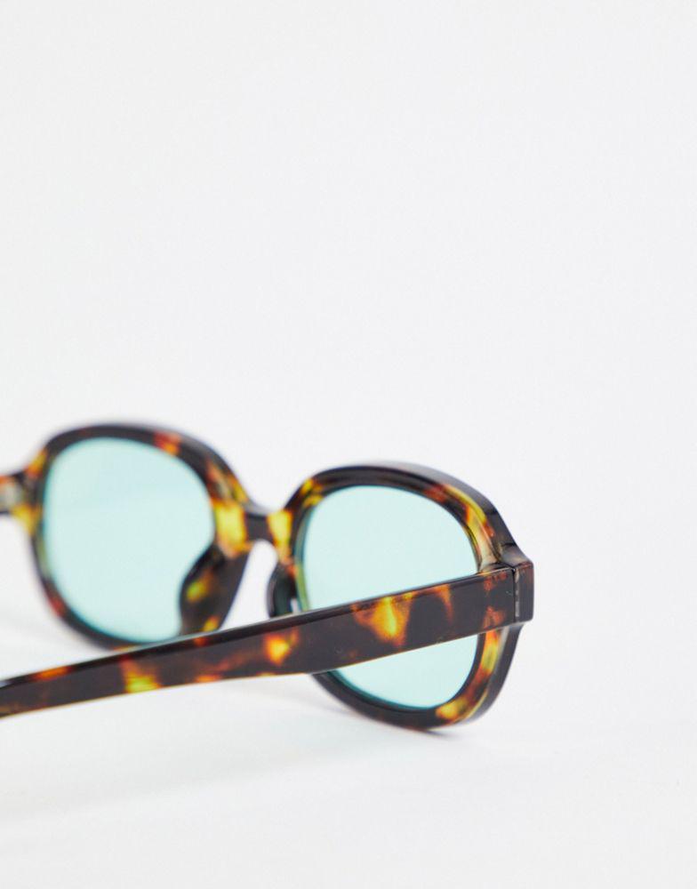 ASOS DESIGN receycled square sunglasses with blue lens in brown tortoiseshell商品第2张图片规格展示