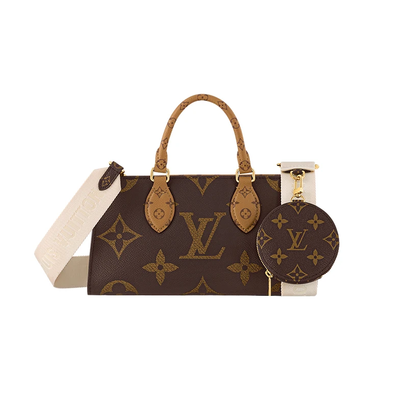 商品Louis Vuitton|【预售十天】路易威登 23新款 OnTheGo女士棕色帆布配皮可拆卸圆形零钱袋斜挎包/手提包 M46653,价格¥20633,第1张图片