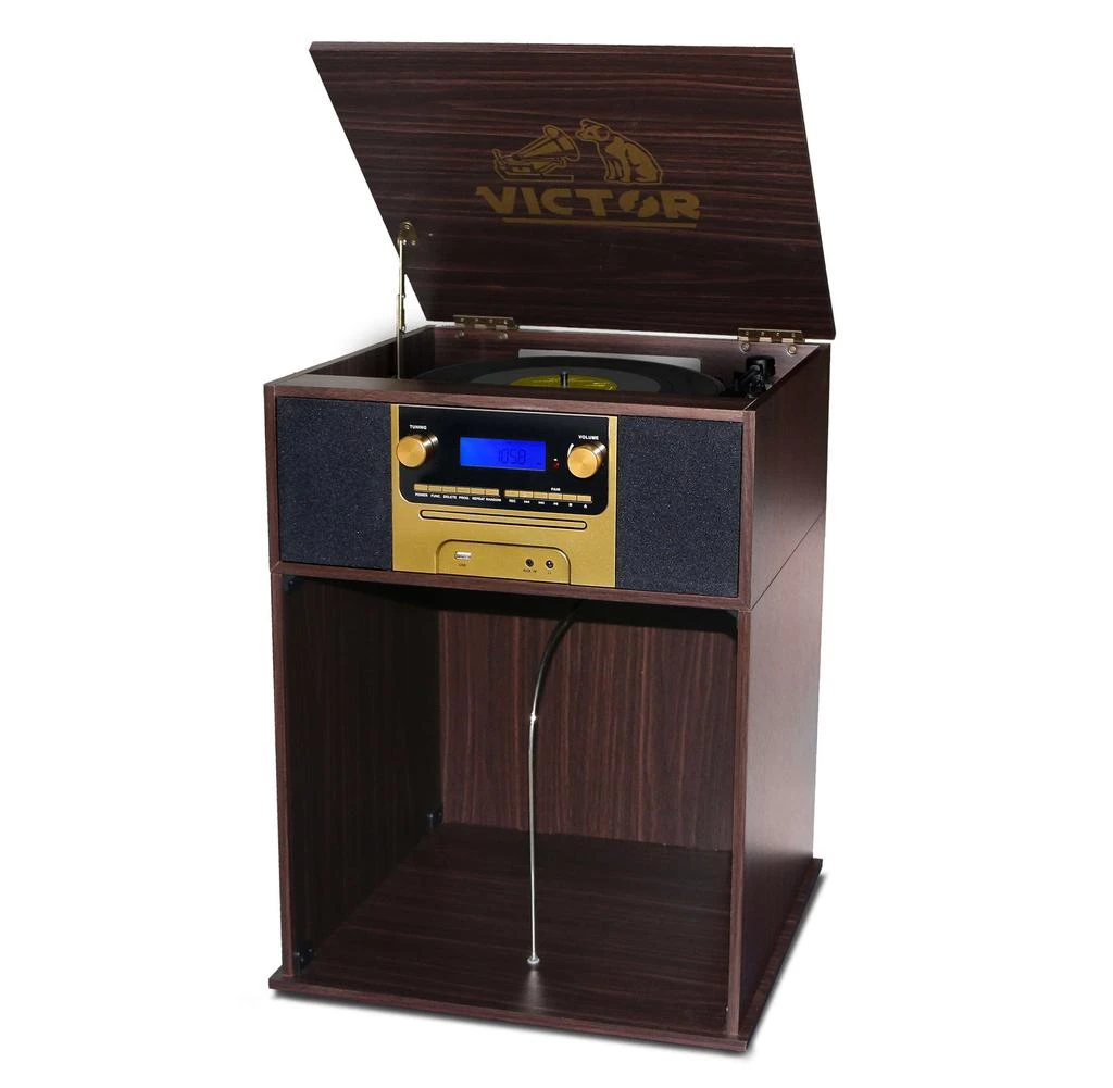 商品Victor Audio|Victor Boyleston 7-in-1 3-Speed Turntable Music Center with Album Storage,价格¥2925,第2张图片详细描述