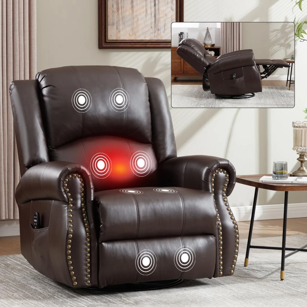 商品Streamdale Furniture|Streamdale Heat Massage Rocker Recliner Chair, Swivel Fabric, Brown,价格¥4501,第1张图片
