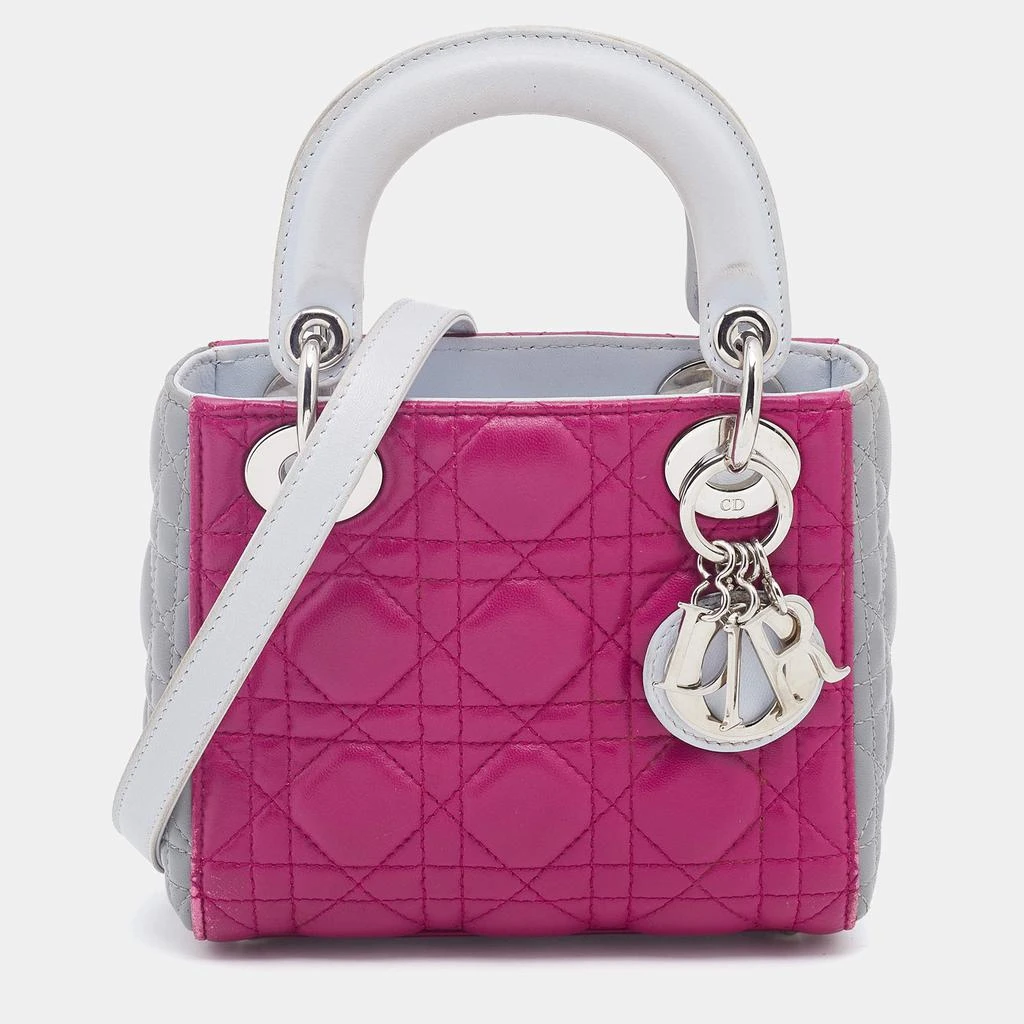 商品[二手商品] Dior|Dior Pink/Grey Cannage Leather Mini Lady Dior Tote,价格¥13463,第1张图片