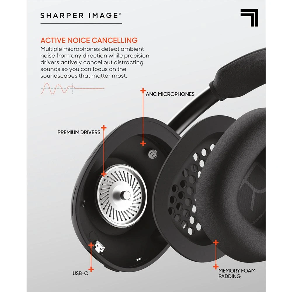 商品Sharper Image|Sound Haven Active Noise Cancelling Over Ear Headphones,价格¥1996,第5张图片详细描述