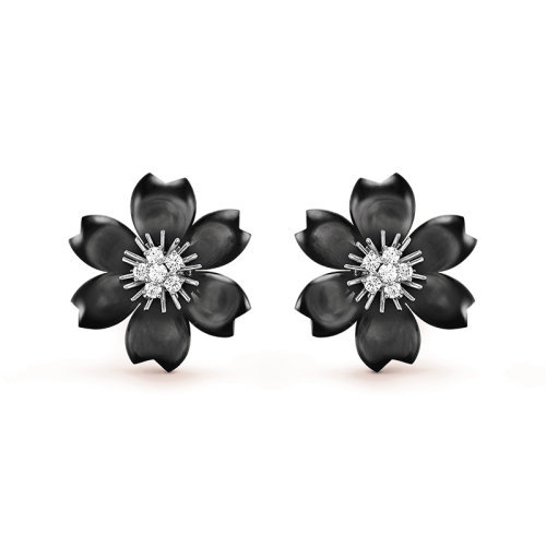 商品Van Cleef & Arpels| 预订款 Van Cleef & Arpels/梵克雅宝 Rose de Noël系列 18k金白金饰有灰色珍珠贝母镶嵌钻石小号圣诞玫瑰耳环 VCARA54600,价格¥232017,第1张图片