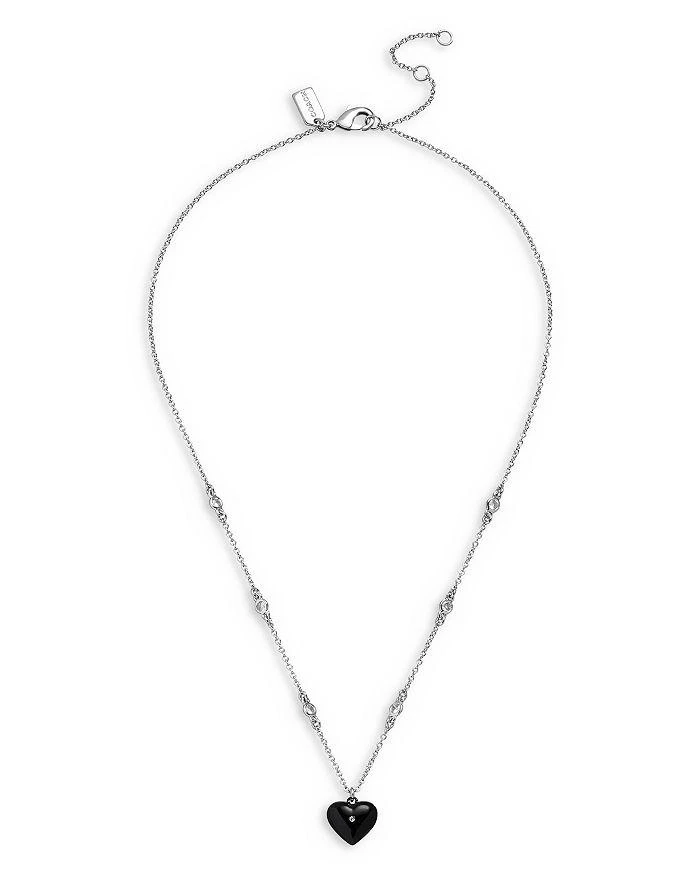 商品Coach|Pavé Black Heart & Cubic Zirconia Pendant Necklace in Silver Tone, 16"-18",价格¥712,第1张图片详细描述