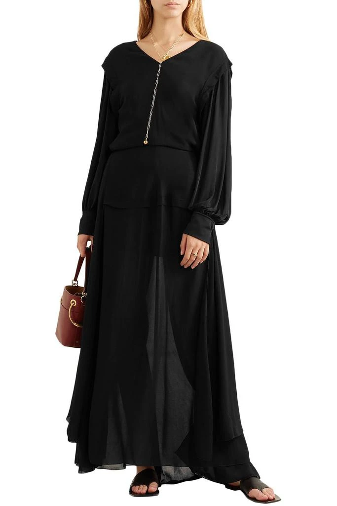 商品Chloé|Satin-jersey and draped chiffon maxi dress,价格¥8401,第2张图片详细描述