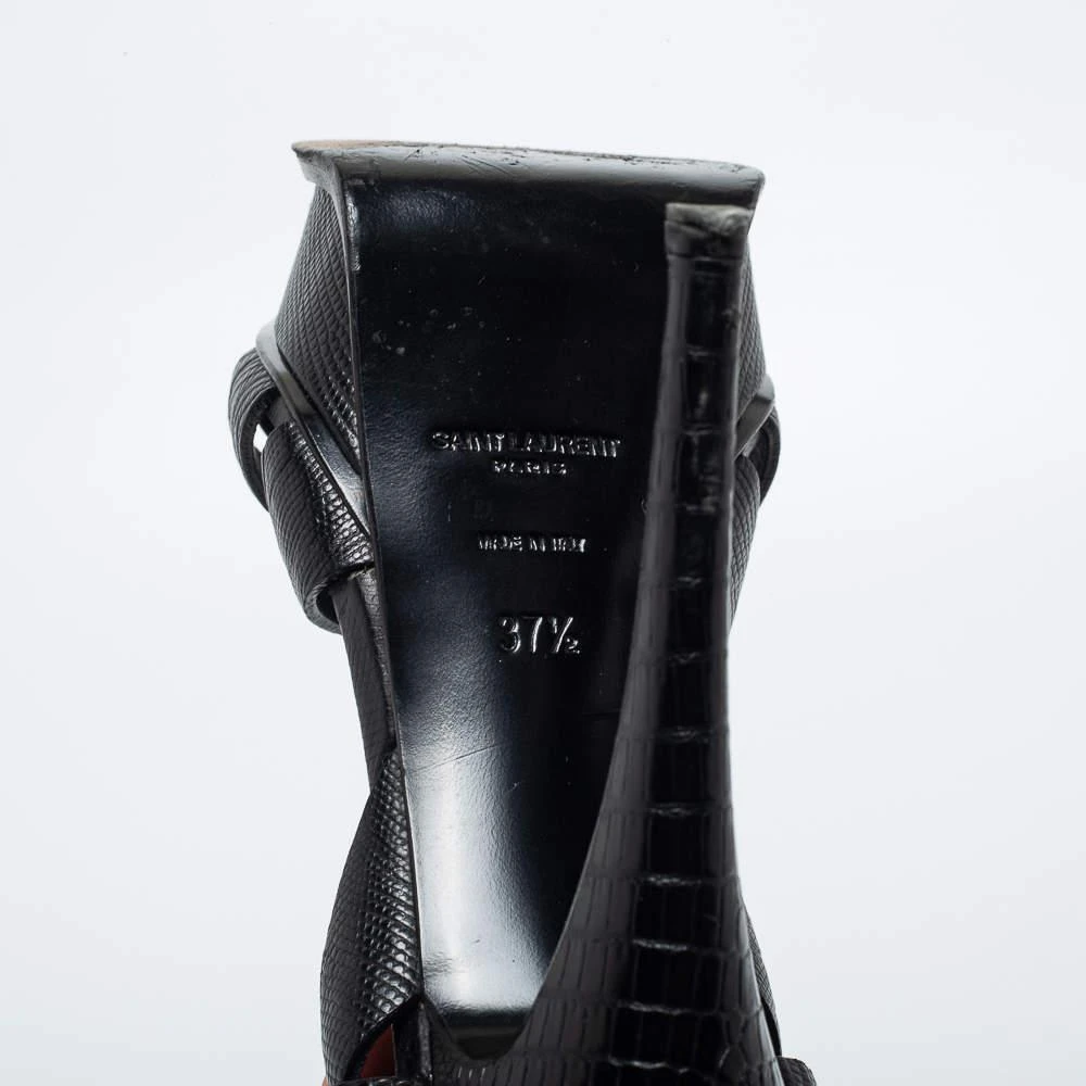 Yves Saint Laurent Black Lizard Embossed Leather Tribute  Ankle Strap Sandals Size 37.5 商品