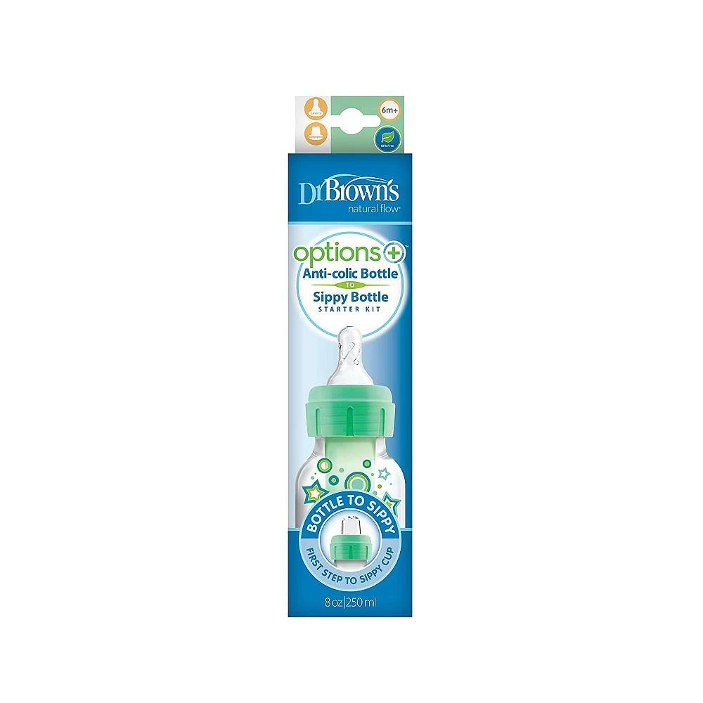 商品Dr. Browns|Options+ Anti-Colic Baby Bottle to Sippy Bottle Starter Kit, 8oz, Green,价格¥149,第3张图片详细描述