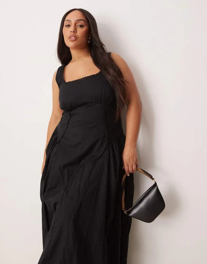 商品ASOS|ASOS DESIGN Curve prairie square neck maxi dress with dropped waist in black,价格¥351,第1张图片