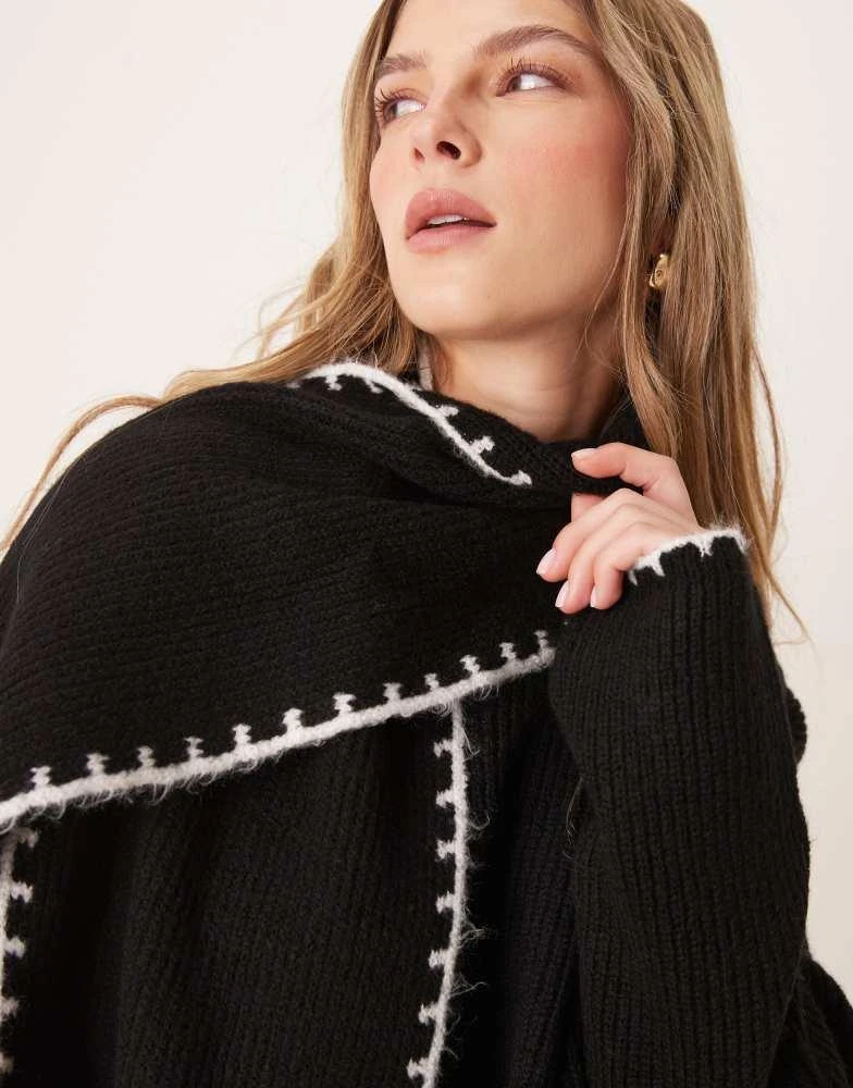 商品Miss Selfridge|Miss Selfridge knitted blanket stitch jumper with scarf in black,价格¥281,第4张图片详细描述