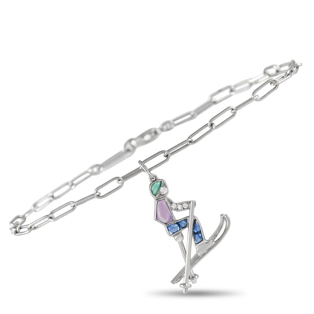 商品[二手商品] Tiffany & Co.|Tiffany & Co. Platinum Diamond, Amethyst, Emerald, and Sapphire Ski Charm Bracelet,价格¥25823,第1张图片