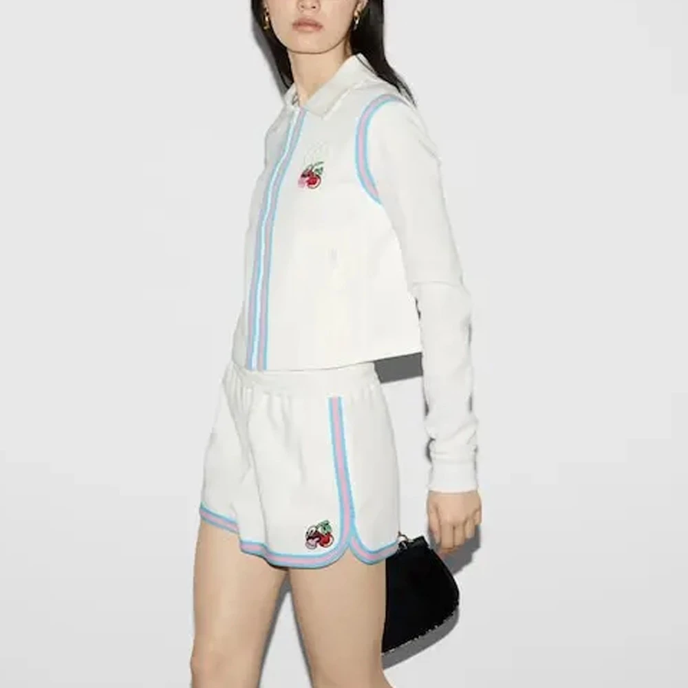 商品[国内直发] Gucci|古驰 FW24 Logo樱桃刺绣拉链长袖针织衫 女款 白色,价格¥5328,第4张图片详细描述