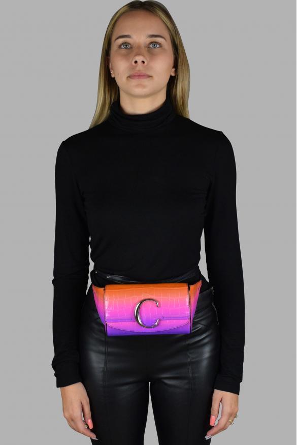 商品Chloé|Luxury Belt Bag   Chloé C Belt Bag In Orange And Purple Crocodile Embossed Leather,价格¥4641,第6张图片详细描述