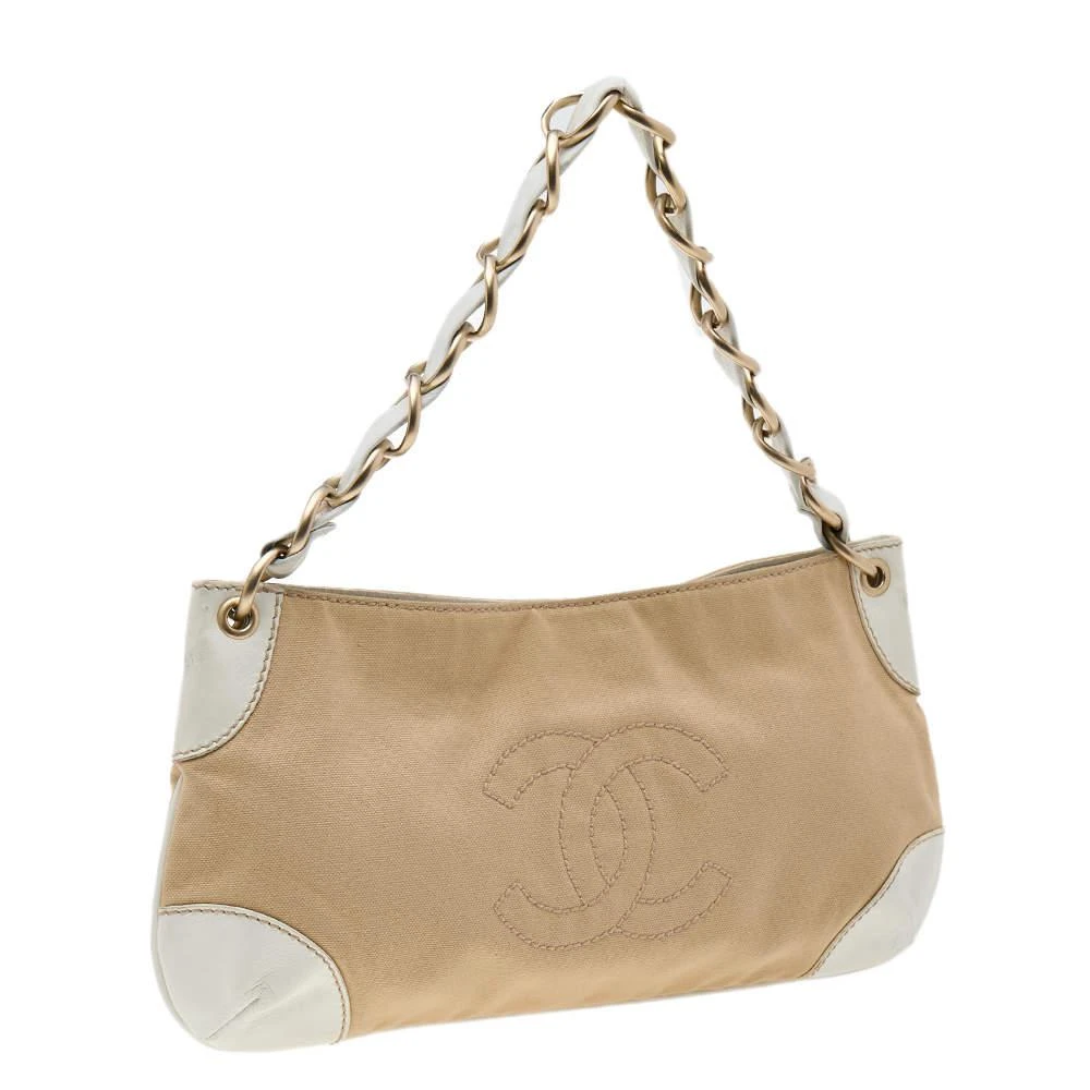 商品[二手商品] Chanel|Chanel White/Khaki Canvas and Leather CC Olsen Shoulder Bag,价格¥4905,第3张图片详细描述