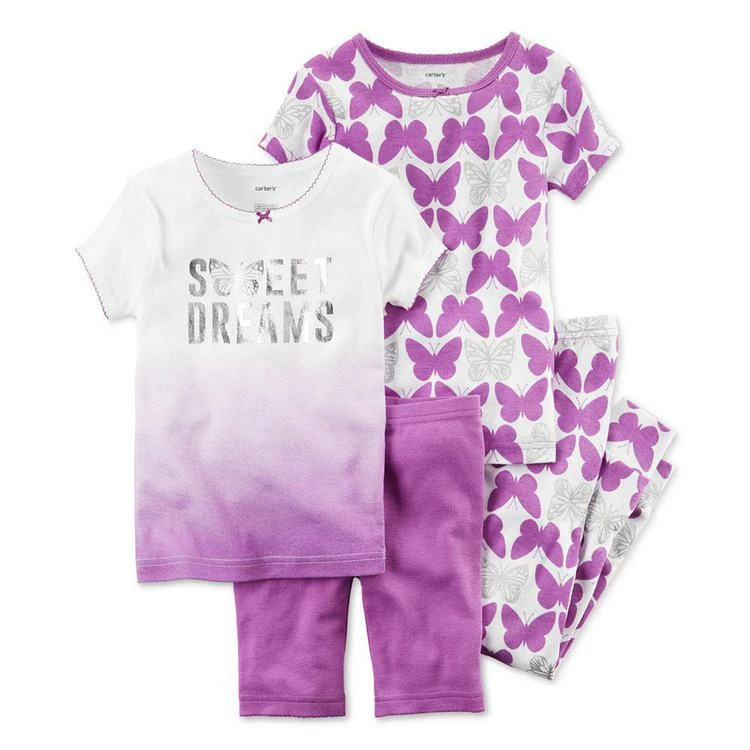 商品Carter's|女婴4-Pc. Sweet Dreams Butterfly Cotton Pajama Set, Baby Girls (0-24 months),价格¥88,第1张图片