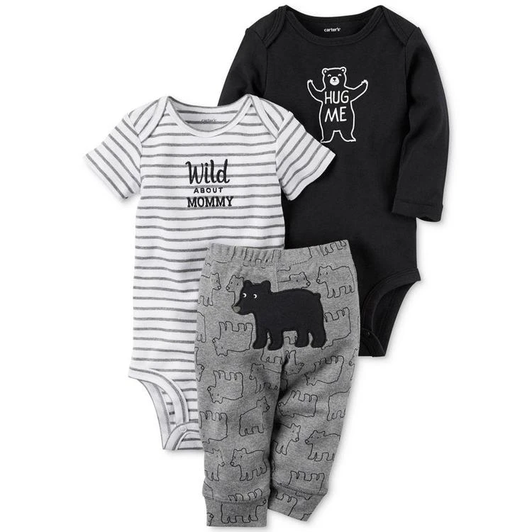 商品Carter's|3-Pc. Cotton Hug Me Bear Bodysuits & Pants Set, Baby Boys,价格¥74,第1张图片