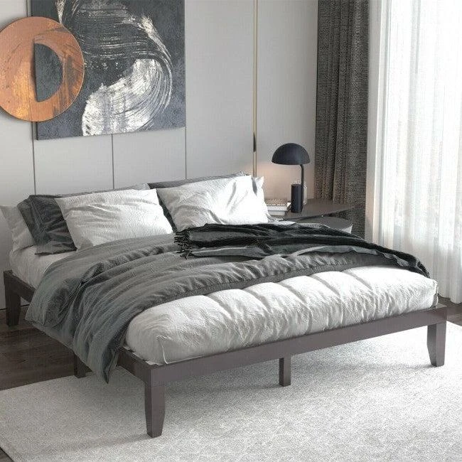商品QuikFurn|14 Inch Modern Rubberwood Chocolate Platform Bed in King Size,价格¥4895,第4张图片详细描述