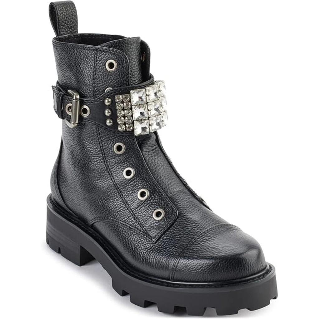 Maeva KL323106 Women's Black Leather Combat Boots LION685 image 2