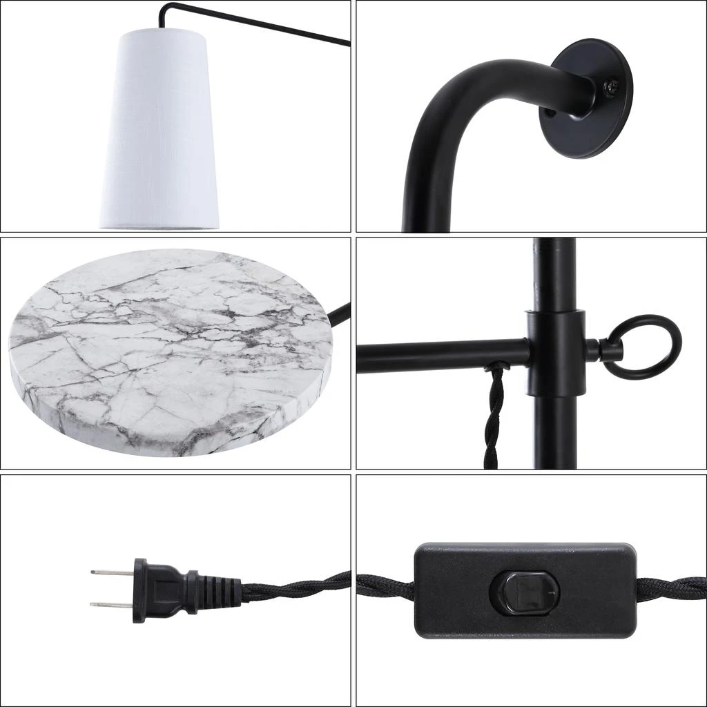 商品JONATHAN Y|Andre 11.5" 1-Light Contemporary Industrial Iron Plug-In with Adjustable White Marble Table LED Sconce, Black/White,价格¥1264,第3张图片详细描述