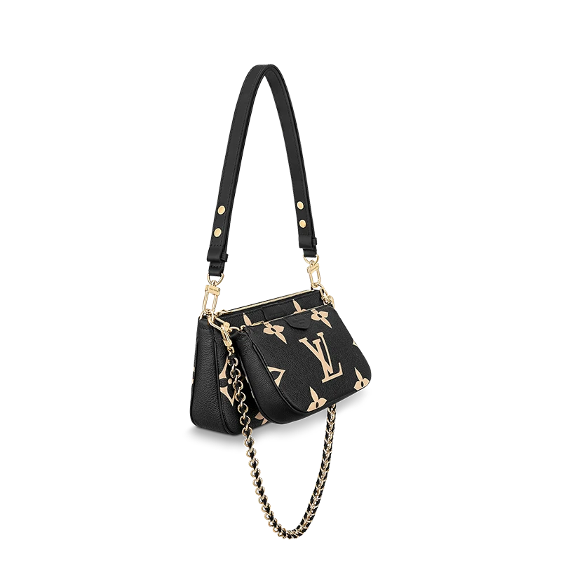 商品Louis Vuitton|【预售3-7天】路易威登22春夏新款MULTIPOCHETTEACCESSOIRES系列女士黑色牛皮革老花压纹粒面牛皮金扣单肩斜跨手提包M45777,价格¥21331,第4张图片详细描述